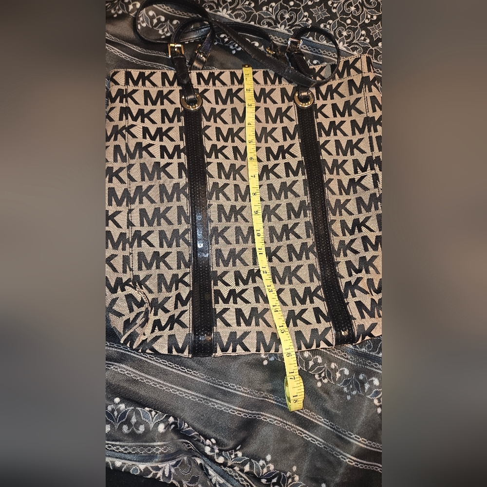 Michael Kors Monogram Canvas Tote in Black and Beige